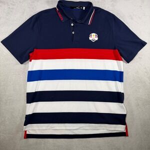 RLX Ralph Lauren Mens Ryder Cup 2023 USA Polo Shirt Navy Blue Striped Large